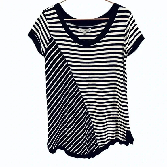 KEREN hart Tops - Keren Hart black and white striped asymmetrical shirt size M